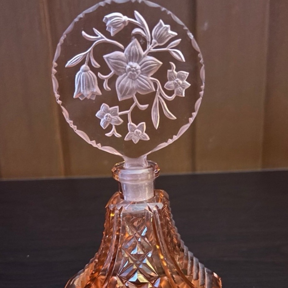 Rare Czech Elegant Pink Glass Perfume Bottle